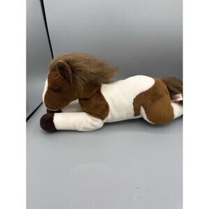Aurora Plush Horse Brown White Pinto Laying 16” Stuffed Animal